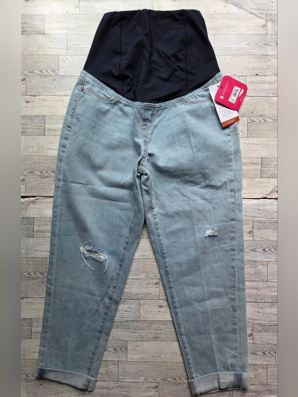 Isabel Maternity High Rise Crossover Panel Distressed Boyfriend Jeans